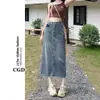 Falda Vaquera Azul Vintage para Mujer 2025 Nueva Moda de Verano Cintura Alta Línea A 5 Aberturas Delgado Tubo Falda Larga