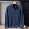 Suéter grueso de punto trenzado 100% cachemira para otoño e invierno para hombre, cuello semialto con cremallera, tejido de punto casual de negocios