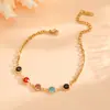 Elegantes Versátiles Acero de Titanio Chapado con Oro Real de 18K Europeos y Americanos de Gama Alta Piedra Colorida Multicolores Redondos Pulseras de Acero Inoxidable para Mujeres