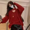 Suéter de malha com decote em V Milk Fuf Soft Waxy Feminino Outono e Inverno 2024 Estilo Coreano Estilo Preguiçoso Cor Sólida Dagging Solto Cachecol Top
