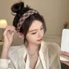 Faixa de cabelo xadrez coreana para primavera e verão, tiara doce Mori para mulheres, top de caveira, faixa de cabelo de esponja, grampo de cabelo de rede para cabelo