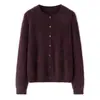 Cardigan de Tricô Gola Redonda 100% Caxemira Pura Escovada Fábrica Outono Inverno Novo Casaco Pequeno Quente Moda Suéter de Caxemira Feminino