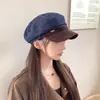 Chapéu Newsboy de Brim Patchwork Estilo Britânico Retrô com Topo Plano para Mulheres, Estilo Literário de Outono, Circunferência da Cabeça Grande, Chapéu de Sol Emagrecedor, Tendência