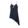 Exclusivo Transfronteiriço Roupas Femininas Verão 2025 Novidades Europeu e Americano Sexy Renda Assimétrico Vestido de Alça 5919/200