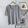 Camiseta blanca de manga corta con cuello en U de algodón cepillado para mujer, holgada, informal, de verano, de color liso, para uso exterior, sencilla, tipo camiseta base.