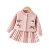 Conjunto de Suéter para Niñas para Otoño e Invierno, Nuevo Conjunto de Falda y Cárdigan de Punto de Piña, Lindo Vestido de Princesa con Dibujo de Conejito para Niñas