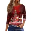 Patrón temático navideño impresión 3D transfronterizo nuevo suéter casual para mujer cuello redondo manga larga camiseta directamente del fabricante
