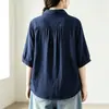 Camisa bordada de caimento solto, elegante, com mangas de três quartos para mulheres, nova e estilosa blusa para o dia a dia, coleção verão 2026, com um toque jovem e sofisticado