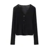 Cardigan de Linho com Decote V para Proteção Solar Feminino, Fino, Confortável, Solto, Respirável, Lançamento de Verão, Versátil, Jaqueta Elegante, Atacado