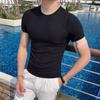 Playera de Verano Delgada de Cuello Redondo y Manga Corta Estilo Coreano Ajustada Rayada Seda de Hielo Camiseta Básica Marca de Moda Top Ajustado para Hombre