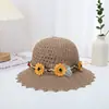 Sombrero de Sol de Encaje para Niños, Sombrero de Paja Tejido a Crochet con Flores, Sombrero de Sol Calado, Sombrero de Pescador Transpirable, Sombrero de Sol para Vacaciones en la Playa