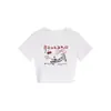 Camiseta Blanca de Manga Corta con Cuello Redondo para Mujer, Nuevo Diseño de Dibujos Animados Estilo Americano de Verano, Top Moderno Ajustado