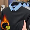 Suéter Grueso de Mezcla de Lana con Forro de Felpa, Nuevo Estilo Otoño/Invierno 2026 para Hombre, Falso Dos Piezas, Cuello Solapa, Manga Larga, Capa Base Cálida