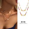 Xinyixin Ins Transfronteiriço Contas de Concha Shijia Facetadas Pedra Natural Corrente Feita à Mão Colar de Contas de Arroz Aço Titânio Joias