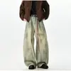 Jeans Masculino Americano Retro Tie-dye Desgastado Rasgado Escovado Moda Tendência Marca Calça Longa Casual Reta Solta