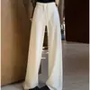 Otoño 2026 Nuevo Pantalones Casuales de Cachemira Pierna Recta Cintura Alta Diseño de Cordón Holgados Adelgazantes Caída Pantalones de Pierna Ancha Mujer