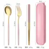 Popular Set de Cubiertos Portátil de Acero Inoxidable Alemán con Estuche, Set Portátil de Tres Piezas para una Persona para Viajes al Aire Libre