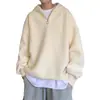 Suéter con capucha y media cremallera para hombre, estilo invierno para parejas, corte holgado, moderno, tejido casual, color liso, diseño simple y relajado