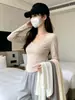 Camiseta Interior de Manga Larga para Mujer en Otoño e Invierno, Ropa Interior Fina, Top Asimétrico Ajustado Sexy, Camiseta Sexy para Chica Caliente con Cuello Redondo