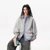 Cardigan Retalhado Estilo College Americano Falso Duas Peças Feminino Masculino Outono Solto Preguiçoso Casal Moletom Gola Polo Jaqueta