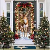 Banner de Puerta de Navidad con Patrón de Ciervo Lindo y Lazo Rojo, Tela Decorativa para Puerta y Ventana, Poliéster, Resistente a los Arañazos, Fuente de Stock Listo Transfronterizo