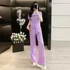 Conjunto Esportivo Casual Tie-Dye Jovem para Mulheres 2026 Verão Novo Estilo Coreano Manga Curta Calça Wide-Leg Conjunto de Duas Peças Tendência