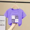 Camiseta de Manga Corta 100% Algodón Puro para Niñas Verano Nuevo Estilo Coreano Moda Dibujos Animados Cuello Redondo Top Holgado para Niños Medianos y Grandes