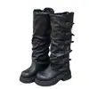 Botas altas de plataforma con hebilla de cinturón plisada para mujer, nuevas botas de moda estilo retro europeo y americano para otoño e invierno, botas de equitación