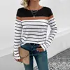 Camiseta de Manga Larga a Rayas con Cuello Redondo para Mujer de Comercio Exterior Transfronterizo, Sencilla y Casual, Nueva Camiseta Básica Estilo Europeo y Americano Otoño 2026