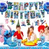 Decoración de Fiesta de Cumpleaños de Stitch Banderín Globo Inserto para Pastel Decoración de Fiesta de Stitch
