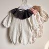 26 Nuevo Estilo de Primavera Cuello Hoja de Loto Mono Floral para Bebé Niña, Lindo Traje de Gateo de Princesa, Estilo Coreano de Algodón Ins para Salidas a