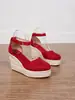 Sandalias de Moda de Comercio Exterior para Mujer Estilo Nuevo Sandalias de Cuña Punta Cerrada Plataforma Impermeable de Suela Gruesa Sandalias con Correa al Tobillo de Cuerda de Cáñamo de Paja