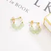Brincos em Forma de U de Jade Hetian Feitos à Mão de Quatro Peças, Estilo Coreano e Japonês Fresco e Elegante, Brincos Vintage Tendência para o Verão