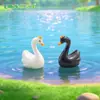 Miniatura de paisagem criativa coroa casal cisne figuras, paisagismo de jardim DIY decorativo pendurado acessórios, pequenos ornamentos