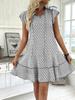 Tiro Real Amazon wish Europeo y Americano Comercio Exterior Bohemio Estampados Explosivos Cuello en V Encaje Mangas Cortas Volantes Vestido Mujer