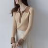 Suéter de Lana Zhengqite Clothing/Estilo Commuting Otoño Temprano con Cuello Polo para Mujer con Puños de Color Contrastante Suéter de Punto Pullover