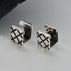 E6090 Pendientes de cuadros estilo coreano retro desgastado de plata de ley S925 para mujer, pendientes geométricos simples estilo Chanel