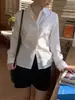 Camisa de Manga Larga a Cuadros Azules Pequeños con Cintura Fruncida Estilo Intelectual SS 2025