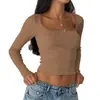 Ropa para Mujer Europea y Americana 2026 Nuevo Top Corto de Color Sólido con Lazo y Encaje Camiseta Moda Versátil Top de Manga Larga Ajustado para Mujer