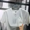 Camiseta Masculina Tiktok Mais Vendida Gola Redonda Manga Curta, Moda Casual Simples Cor Sólida Bordada Seda de Gelo Fresca Secagem Rápida Camiseta Masculina