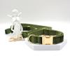 Venta caliente transfronteriza verde militar terciopelo guapo perro mascota collar correa corbata de lazo traje una pieza entrega grabado láser