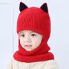 Otoño e Invierno Sombrero de punto para niños de una pieza con lindas orejitas de zorro, bufanda para bebé más gorro de una pieza cálido acolchado de terciopelo
