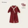 Conjunto de Año Nuevo 2026 para Niñas Bangxuan Sudadera Roja Dulce Pantalones Jogger Versátiles Conjunto de Dos Piezas para Niños Traje de Bebé