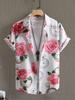 Camisa de Manga Corta para Hombre Casual de Playa de Moda Comercio Exterior Camisa para Hombre con Estampado de Rosas Verano 2024 Nuevo