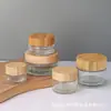 Tarro de crema transparente con tapa de bambú, frasco de vidrio sellado para crema de ojos y crema facial, frasco de recarga cosmética, tarro para ungüentos, frasco de muestra