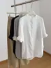 Camisa Feminina de Gaze de Algodão com Camada Dupla e Gola Alta, Coleção Outono 2026, Nova, Versátil, Cor Sólida, Comprimento Médio, 100% Algodão