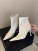 Botines de Tacón Alto para Mujer 2025 Otoño e Invierno Nuevo Estilo Coreano Versátiles Botines Pequeños para Tobillo Botas Delgadas Botines Cortos Franceses de Punta Negra