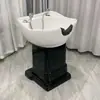 Cama de shampoo vertical bacia de shampoo para corte rápido tipo sentado pia de enxágue para salão de beleza pia de enxágue de shampoo para barbearia bacia de cerâmica