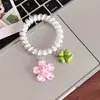 Novo para Primavera e Verão Azul Claro Flor de Cerejeira Trevo de Quatro Folhas Cordão de Telefone Prendedor de Cabelo Doce Versátil Prendedor de Cabelo para Rabo de Cavalo Elástico de Borracha de Alta Elasticidade