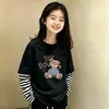 Camiseta de manga larga para niña, algodón puro, estilo primavera y otoño, versión coreana, holgada, sencilla, casual, cuello redondo, camiseta básica para niños, imitación de dos piezas